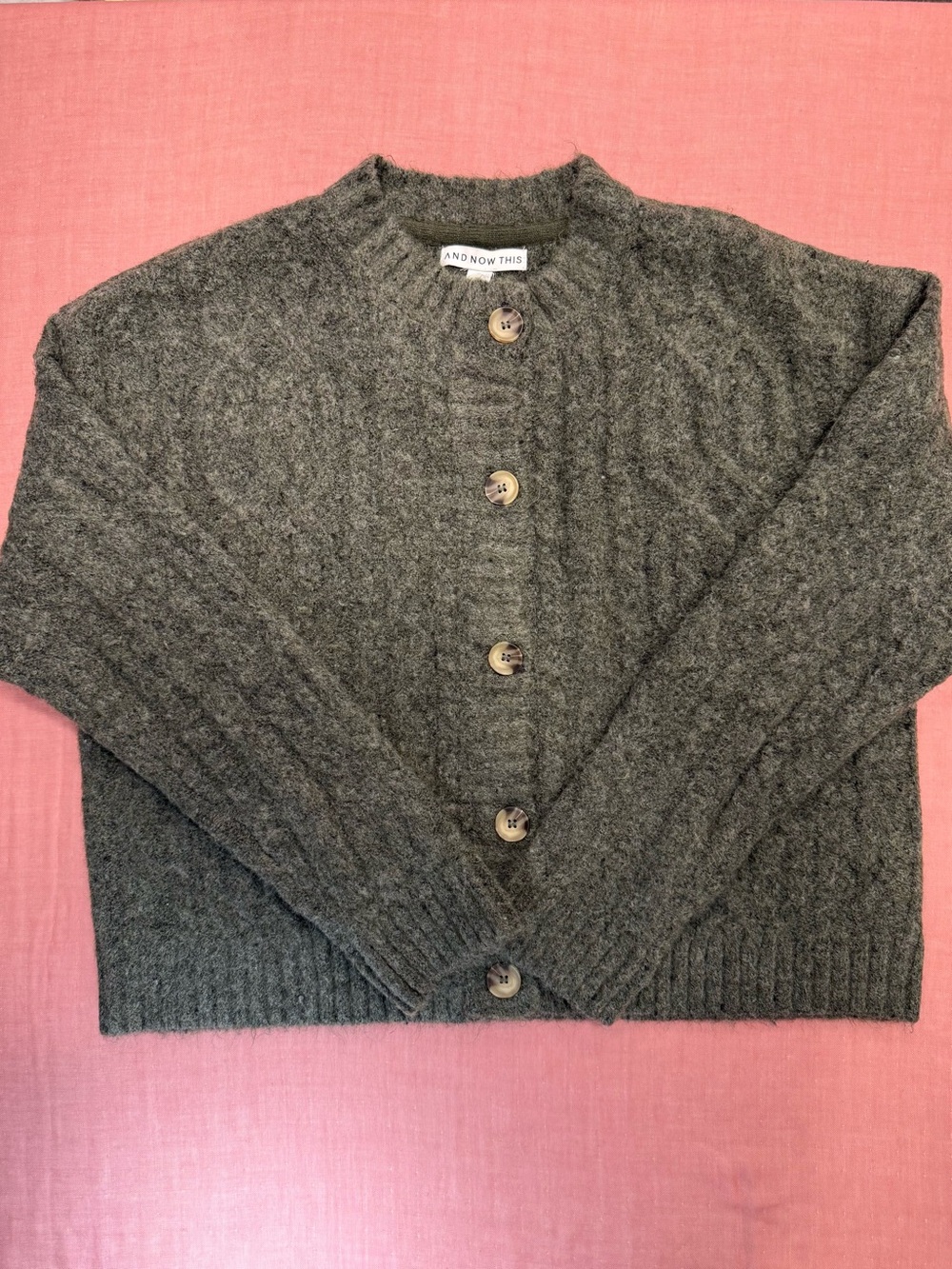 Olive Green Cable-Knit Cardigan